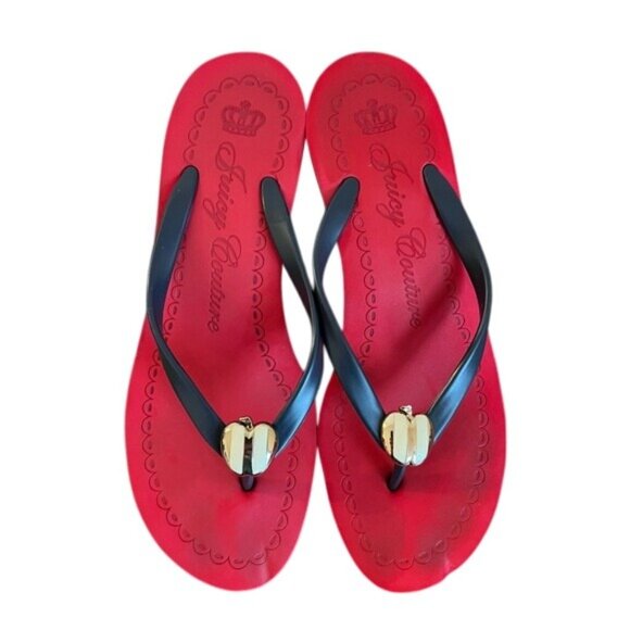Juicy Couture Y2K Red & Black Striped Wedge Flip-Flops - Picture 3 of 10